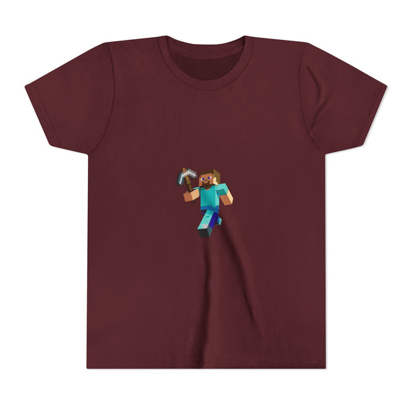 Minecraft Steve Youth Short Sleeve Tee, Gamer Shirt, Kids Minecraft Apparel, Video Game Gift, Birthday Party Outfit