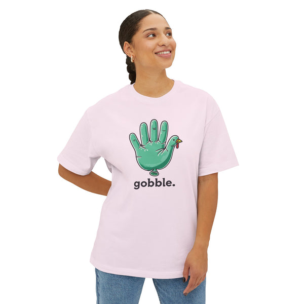 "Gobble" Medical Glove Turkey Unisex Oversized Boxy Tee - Thanksgiving