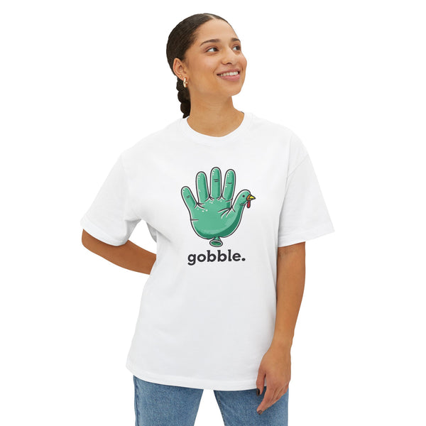 "Gobble" Medical Glove Turkey Unisex Oversized Boxy Tee - Thanksgiving