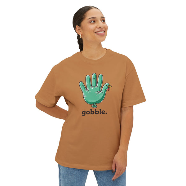 "Gobble" Medical Glove Turkey Unisex Oversized Boxy Tee - Thanksgiving
