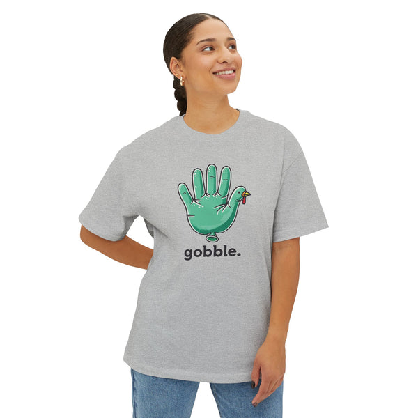 "Gobble" Medical Glove Turkey Unisex Oversized Boxy Tee - Thanksgiving