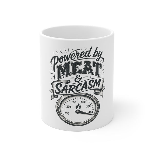 Powered by Meat & Sarcasm - Mug