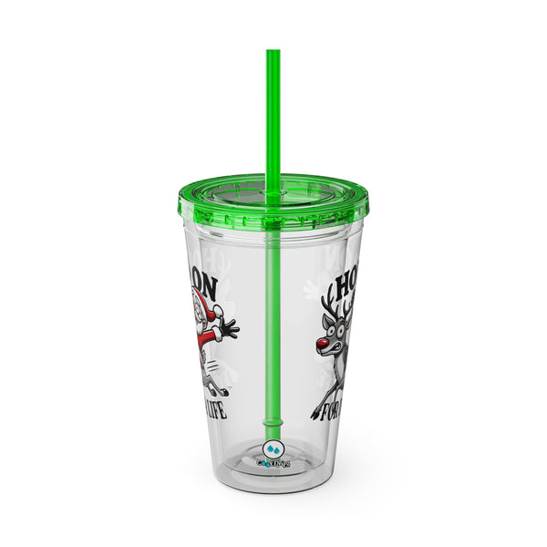 "Hold On For Deer Life" - Sunsplash Tumbler with Straw