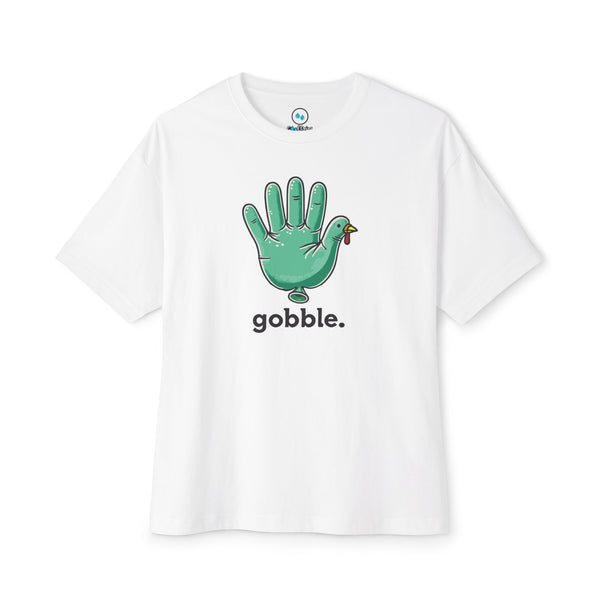 "Gobble" Medical Glove Turkey Unisex Oversized Boxy Tee - Thanksgiving