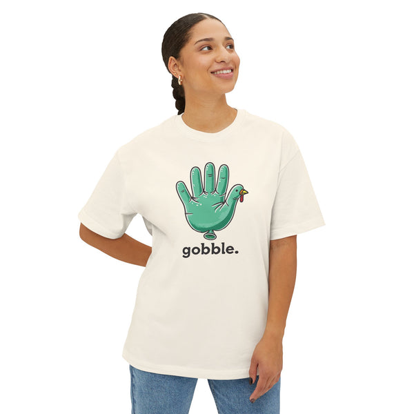 "Gobble" Medical Glove Turkey Unisex Oversized Boxy Tee - Thanksgiving
