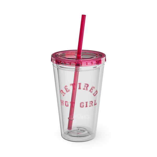 "Retired Hot Girl" -  Tumbler with Straw, 16oz