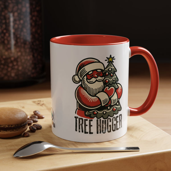 Tree Hugger Santa Coffee Mug - Festive Holiday Drinkware for Eco-Friendly Enthusiasts