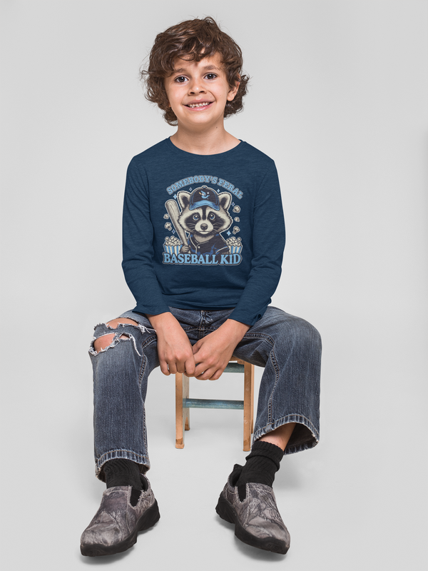 "Somebody's Feral Baseball Kid" - Kids Long Sleeve Tee