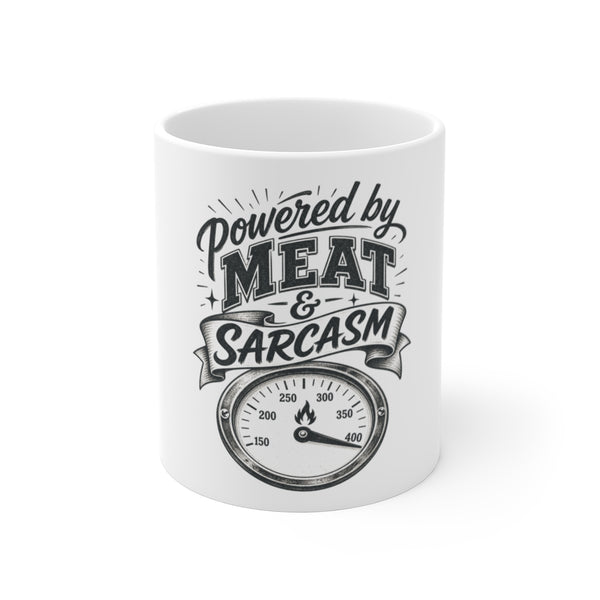 Powered by Meat & Sarcasm - Mug